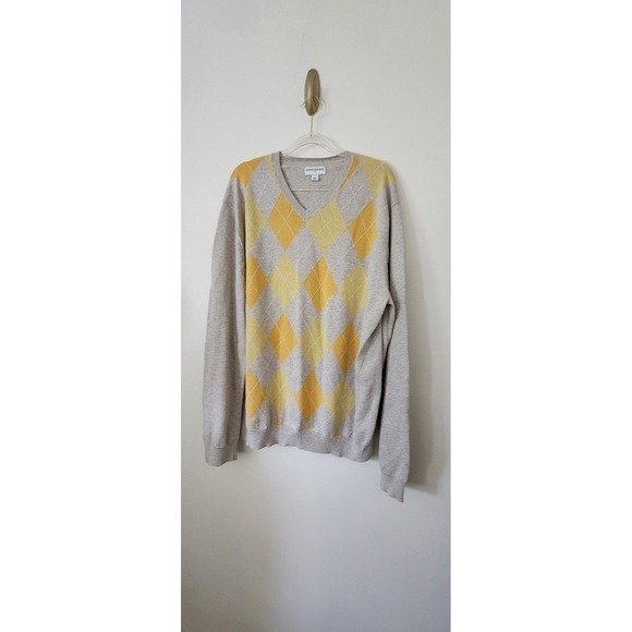 Banana‎ Republic Argyle V-neck Sweater Cotton Grandpacore Y2K Preppy Academia - Picture 1 of 7